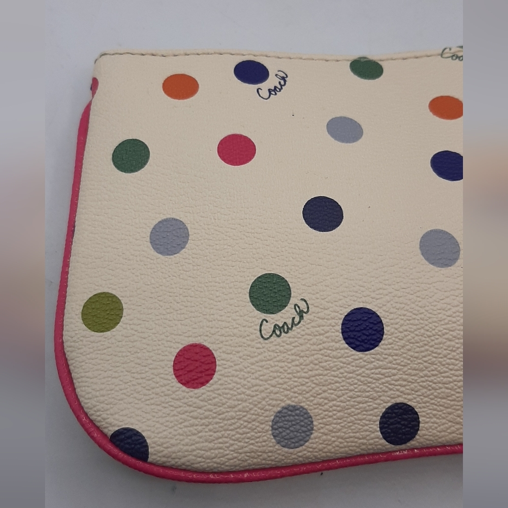 Coach Corner Wristlet Wallet Cream Pink Polka Dot Pouch Small Logo Leather - Picture 6 of 8
